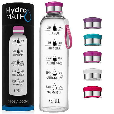 Hydromate glass water bottle - HydroMATE Half Gallon Motivational Water Bottle BPA-FREE 64oz Pink HydroMate Time Marked Motivational Water Bottles. Drink more water bottle start to track your water intake daily with encouraging time markings. BPA-FREE Reusable Water Jugs and Water Bottles